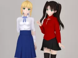 Saber and Rin Tohsaka pose 01 3D model