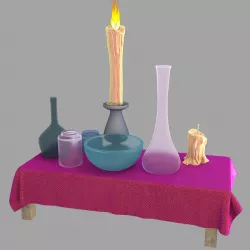table with flasks and candles  wizard table 3D model
