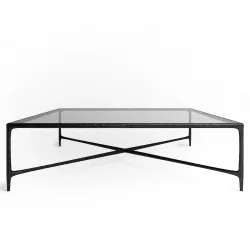Thaddeus forged iron and glass rectangular coffee table 3D model