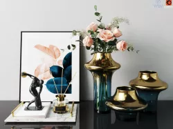 West Elm gold gradient vase rose flower bouquet reed fragrance 3D model