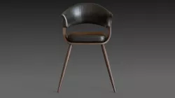 Wooden chair with dark shiny leather 3D model