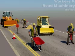 Workers  with  Road Machinery  3D model