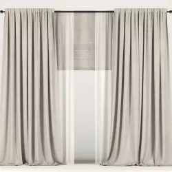 Beige curtains with tulle and a roman curtain 3D model