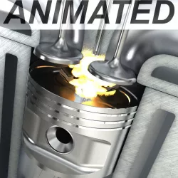 Engine cylinder with piston and valves animated 3D model