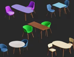 low poly dinning table 3d models pack for game Low-poly  3D model