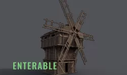 Medieval Wooden Fantasy Windmill - Enterable Low-poly  3D model