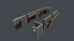 Modular Package stone wall Low Poly Low-poly  3D model