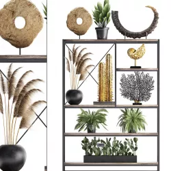 Shelf rack with decor and plants 14 3D model