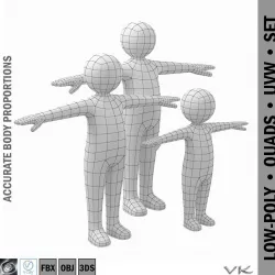 Stickman Kids 3D Model Low-poly  3D model