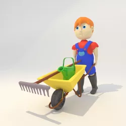 Cartoon Farmer with Wheelbarrow 3D model