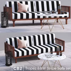 CB2 Tropez Black and White Stripe Sofa set 3D model