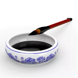 Chinese Calligraphy Brush Ceramic Ink Dish with ink and pen Low-poly  3D model