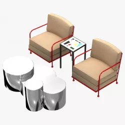 custom made club chair  side table  and Cerchi Coffee Table  3D model