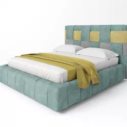 Cyan Bed with Sheets 3D model