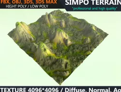 Low poly Realistic Green Mountain Terrain 010 - Game Ready Low-poly  3D model