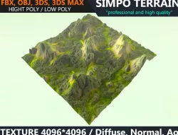 Low poly Realistic Green Mountain Terrain 06 - Game Ready Low-poly  3D model