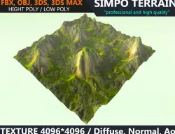 Low poly Realistic Green Mountain Terrain 07 - Game Ready Low-poly  3D model