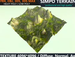 Low poly Realistic Green Mountain Terrain 08 - Game Ready Low-poly  3D model