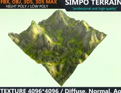 Low poly Realistic Green Mountain Terrain 09 - Game Ready Low-poly  3D model