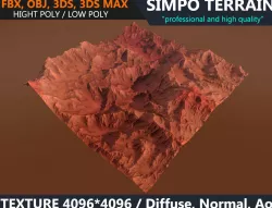 Low poly Realistic Mars Terrain 02 - Game Ready Low-poly  3D model