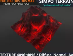 Low poly Realistic Volcano Terrain 01 - Game Ready Low-poly  3D model