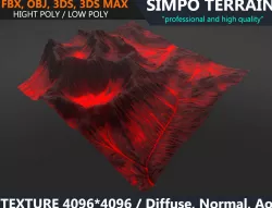 Low poly Realistic Volcano Terrain 02 - Game Ready Low-poly  3D model