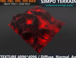 Low poly Realistic Volcano Terrain 03 - Game Ready  Low-poly  3D model