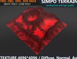Low poly Realistic Volcano Terrain 04 - Game Ready  Low-poly  3D model