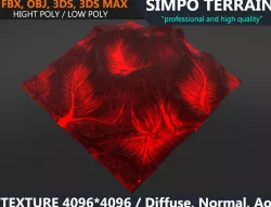 Low poly Realistic Volcano Terrain 05 - Game Ready Low-poly  3D model