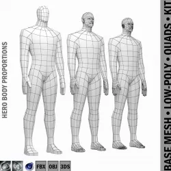 Male Hero Body Base Mesh in Rest Pose Low-poly  3D model
