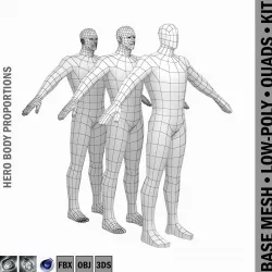 Male Hero Low Poly Base Mesh in A-Pose Low-poly  3D model