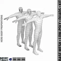 Male Hero Low Poly Base Mesh in T-Pose Low-poly  3D model