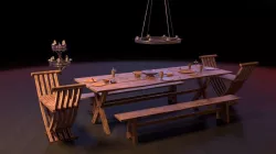 Medieval Dining Table Set Low-poly  3D model
