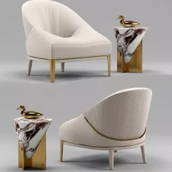 Minstrel small table and Rosemary leather armchair - Visionnaire 3D model