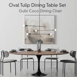 Oval Tulip Dining Table 78 inch walnut set 3D model