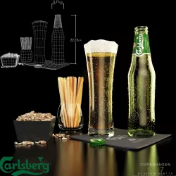 Carlsberg beer and snacks 3D model