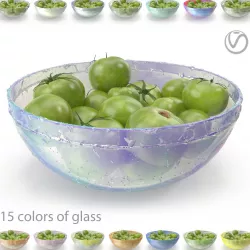 Green tomatoes in a round glass plate-15 colors of glass Low-poly  3D model