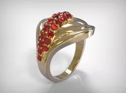 Jewelry Golden Massive Oval Ring Encrusted Ruby Gems 3D print model