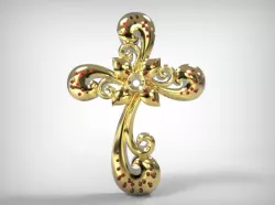 Jewelry Golden Pendant Cross With Flower 3D print model