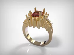 Jewelry Golden Ring Encrusted Red Ruby Diamond  3D print model