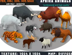 Low Poly Animals Africa Cartoon Collection - Animated 02 Low-poly  3D model