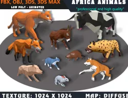 Low Poly Animals Africa Cartoon Collection - Animated 03 Low-poly  3D model