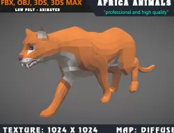 Low Poly Cougar Cartoon 3D Model Animated - Game Ready  Low-poly  3D model