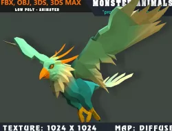 Low Poly Eagle Monster 58 Animated - Game Ready Low-poly  3D model