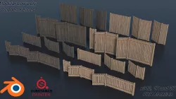 Low-poly Modular Wooden Fence set PBR Low-poly  3D model