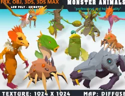 Low Poly Monster Cartoon Collection 03  Animated - Game Ready Low-poly  3D model