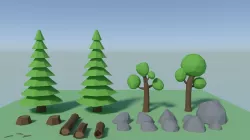 Low poly trees rocks logs Low-poly  3D model