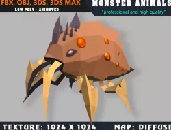Low Poly Wood Louse Monster 29 Animated - Game Ready Low-poly  3D model