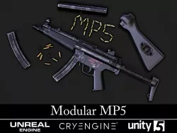 Modular MP5 - Textured - Game Ready Low-poly  3D model