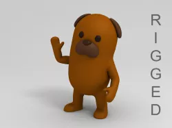 Rigged Cartoon Brown Dog 3D model